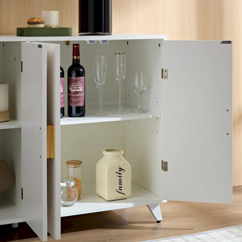Sideboard Buffet cabinet with 4 doors and removable shelves, for living room, dining room, ivory white
