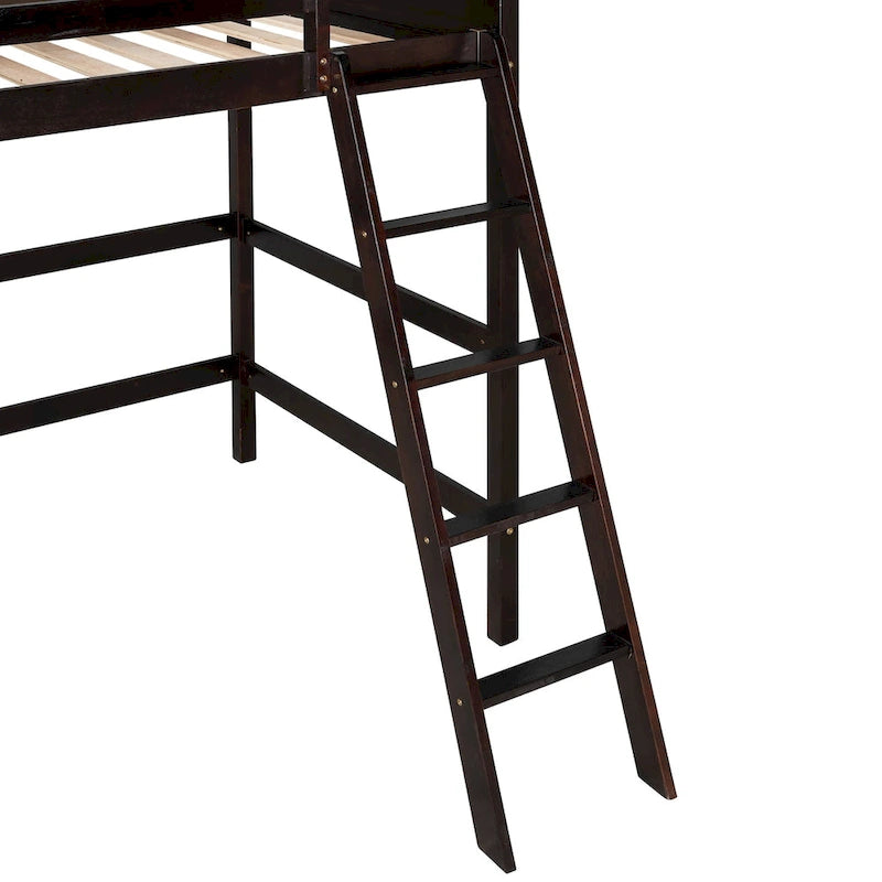 Solid Wood Twin Size Loft Bed with Safety Features