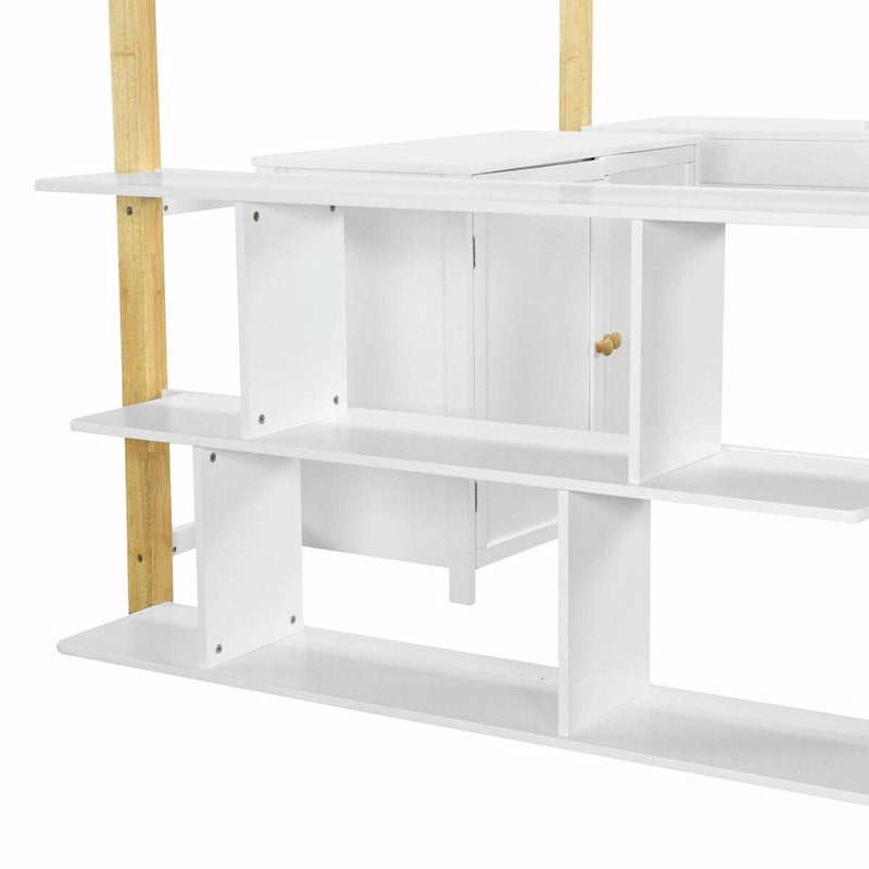 Wood Loft Bed With Built-in Storage Cabinet, Cubes, and Foldable Desk