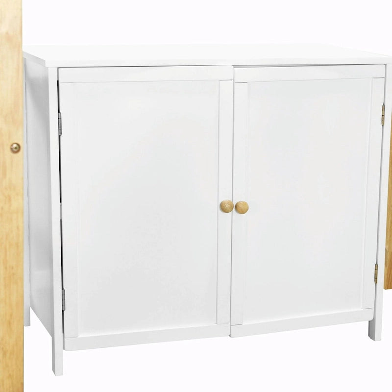 Wood Loft Bed With Built-in Storage Cabinet, Cubes, and Foldable Desk