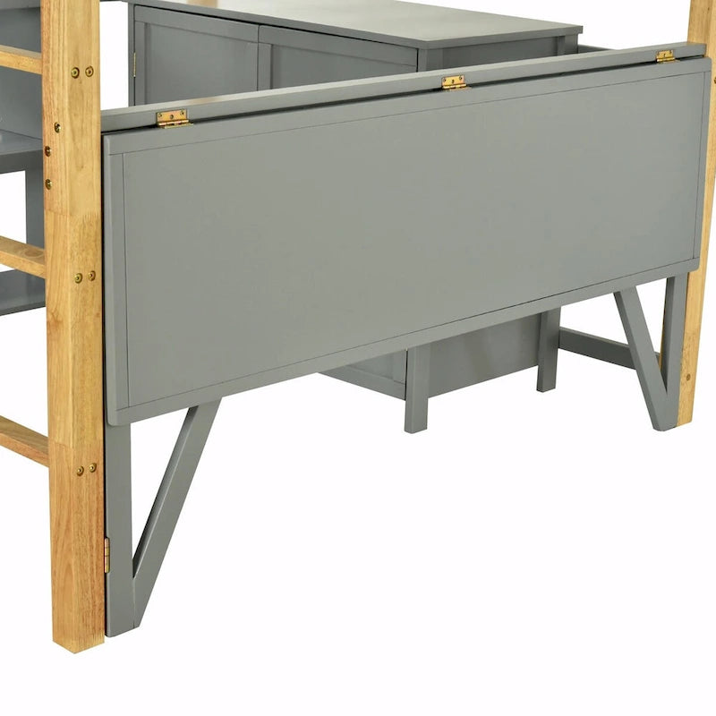 Wood Loft Bed With Built-in Storage Cabinet, Cubes, and Foldable Desk
