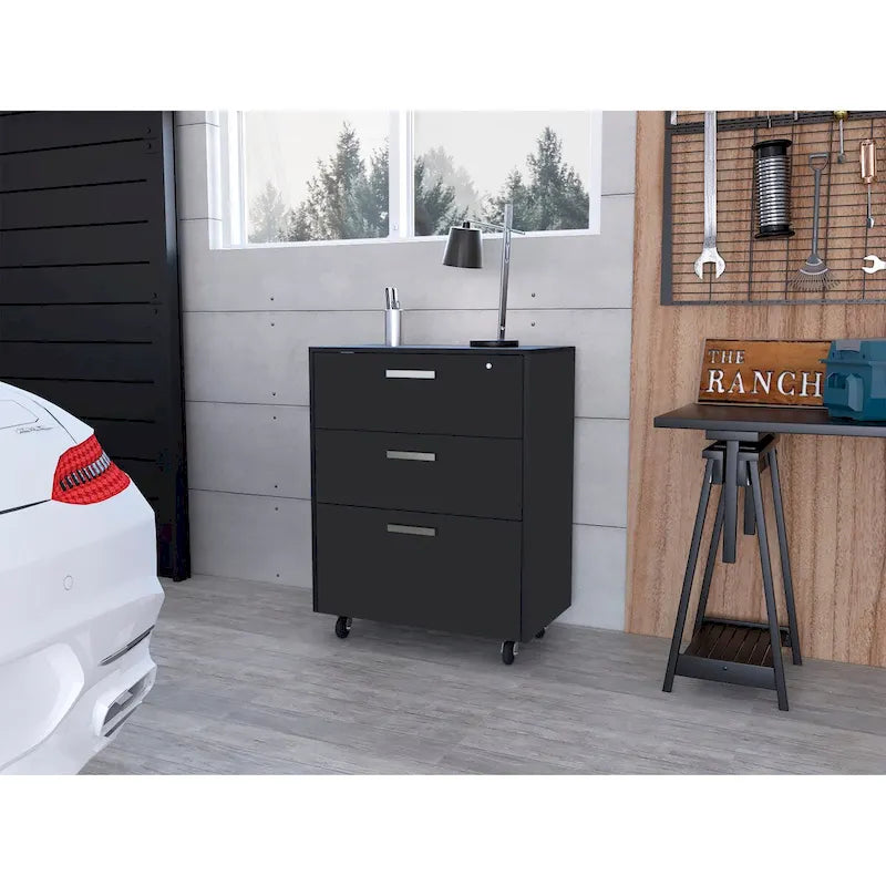 3 Drawers Storage Cabinet with Casters, Black Wengue Finish, High Quality and Durable