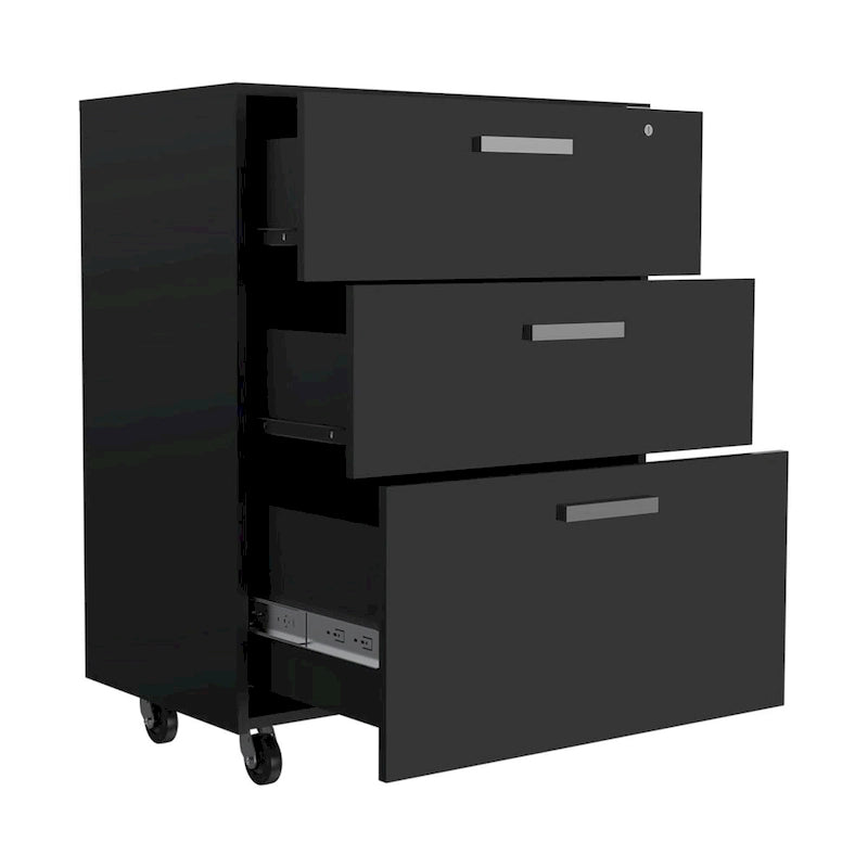3 Drawers Storage Cabinet with Casters, Black Wengue Finish, High Quality and Durable