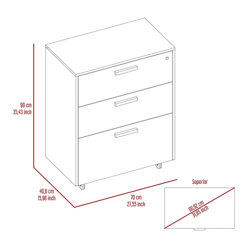 3 Drawers Storage Cabinet with Casters, Black Wengue Finish, High Quality and Durable