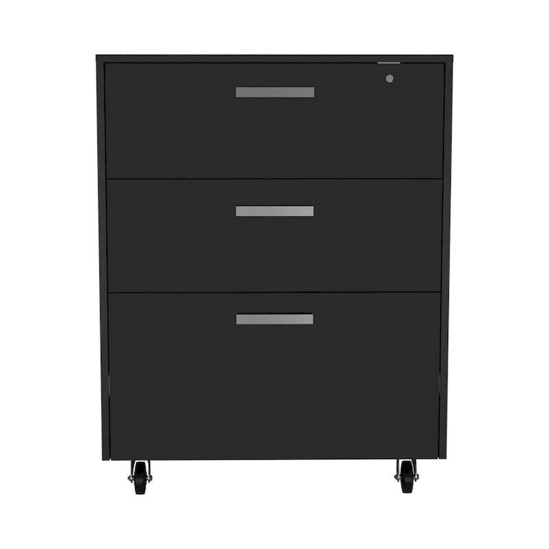 3 Drawers Storage Cabinet with Casters, Black Wengue Finish, High Quality and Durable