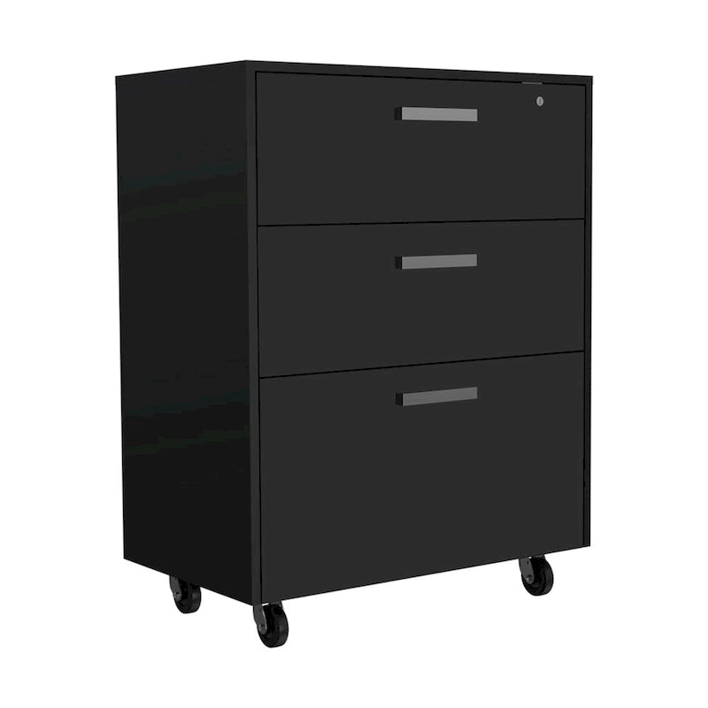 3 Drawers Storage Cabinet with Casters, Black Wengue Finish, High Quality and Durable