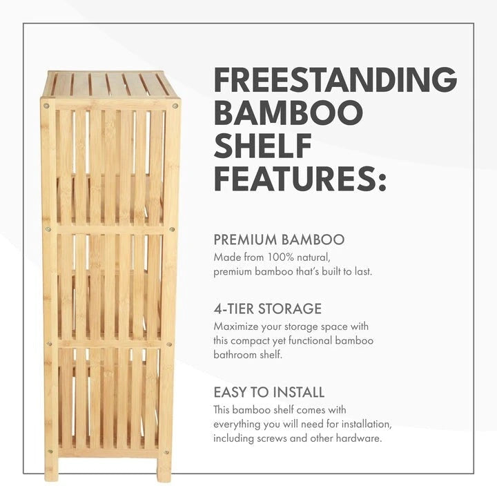 Deluxe Bamboo Freestanding 5-Tier Bathroom Organizing Shelf, Bathroom Organizer with Storage Shelves