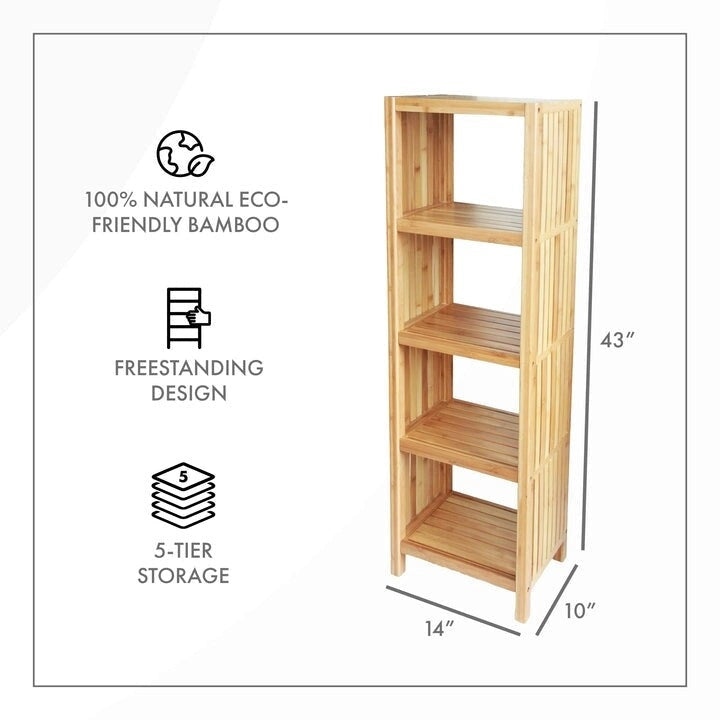 Deluxe Bamboo Freestanding 5-Tier Bathroom Organizing Shelf, Bathroom Organizer with Storage Shelves