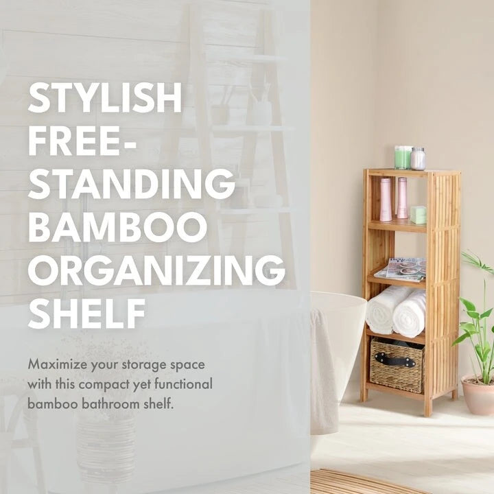 Deluxe Bamboo Freestanding 5-Tier Bathroom Organizing Shelf, Bathroom Organizer with Storage Shelves