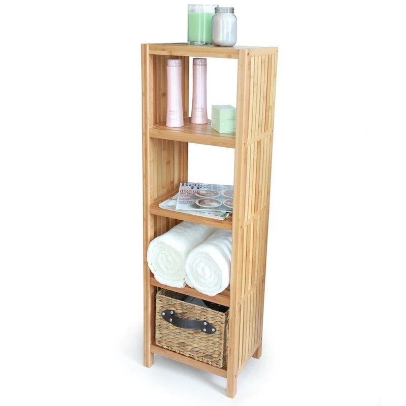 Deluxe Bamboo Freestanding 5-Tier Bathroom Organizing Shelf, Bathroom Organizer with Storage Shelves
