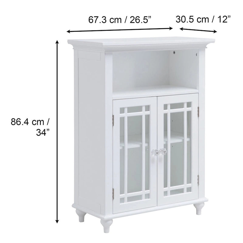 Wooden Freestanding Two-Door Floor Cabinet with Glass Paneled Doors and Open Fixed Shelf