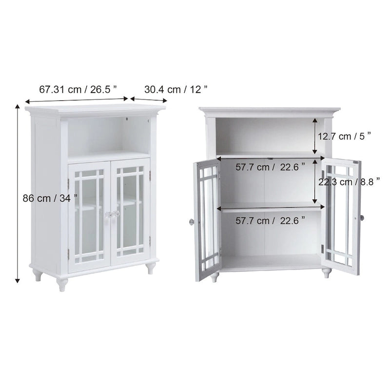 Wooden Freestanding Two-Door Floor Cabinet with Glass Paneled Doors and Open Fixed Shelf