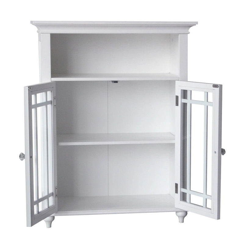 Wooden Freestanding Two-Door Floor Cabinet with Glass Paneled Doors and Open Fixed Shelf
