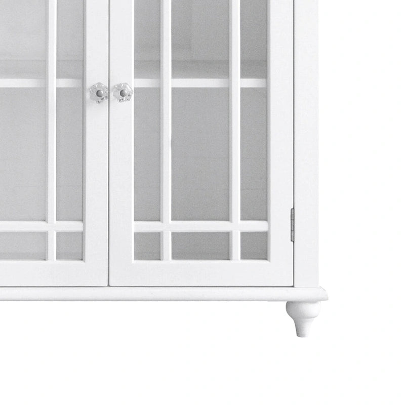Wooden Freestanding Two-Door Floor Cabinet with Glass Paneled Doors and Open Fixed Shelf