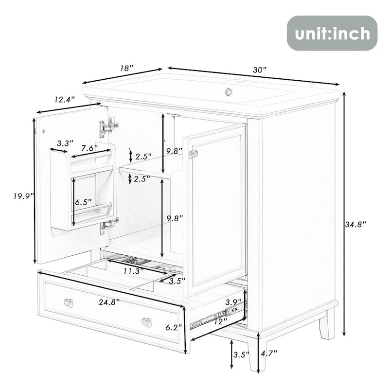 Bathroom Cabinet with Doors and Drawer