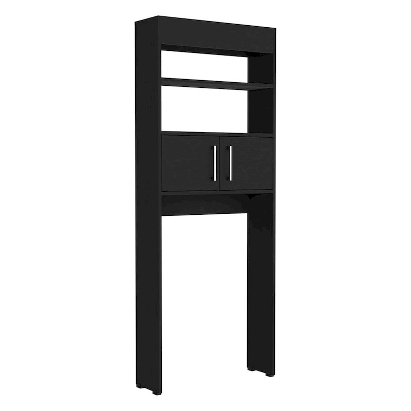 Over The Toilet Cabinet, Double Door, Two Shelves - Black