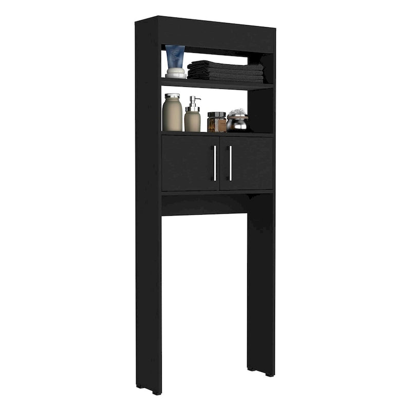 Over The Toilet Cabinet, Double Door, Two Shelves - Black