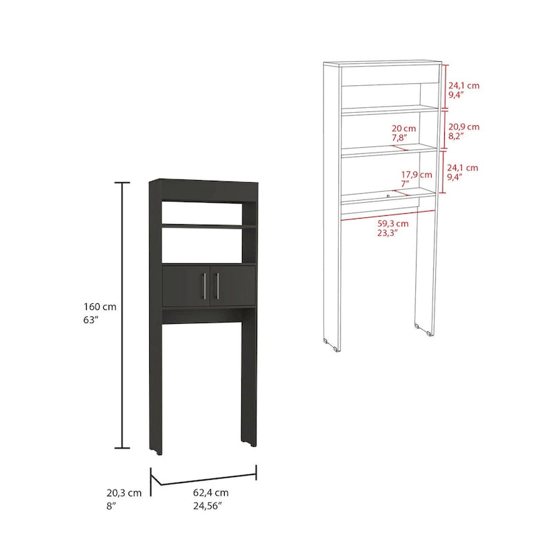 Over The Toilet Cabinet, Double Door, Two Shelves - Black