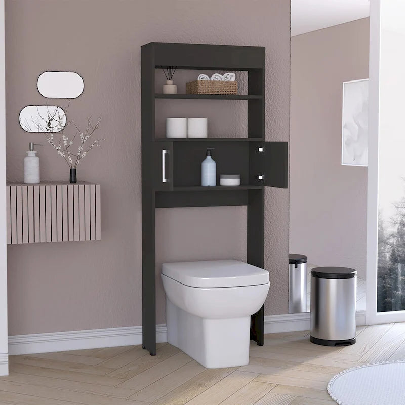 Over The Toilet Cabinet, Double Door, Two Shelves - Black