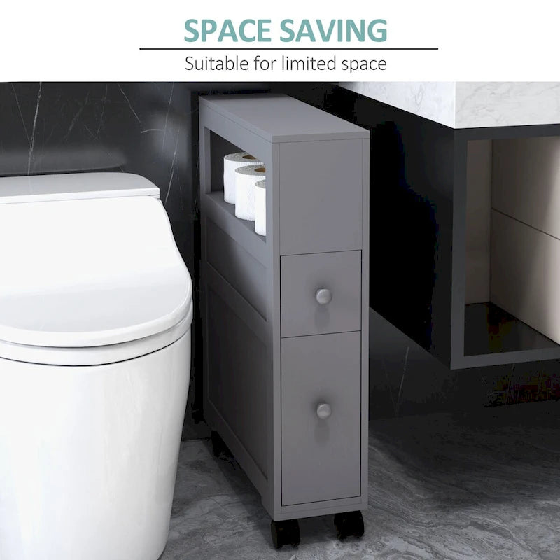 Wood Rolling Narrow Bathroom Side Storage Cabinet