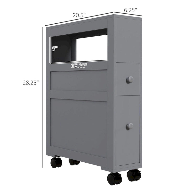Wood Rolling Narrow Bathroom Side Storage Cabinet