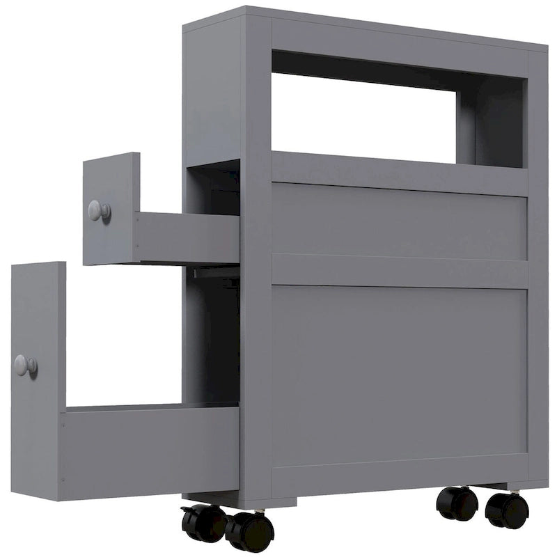 Wood Rolling Narrow Bathroom Side Storage Cabinet