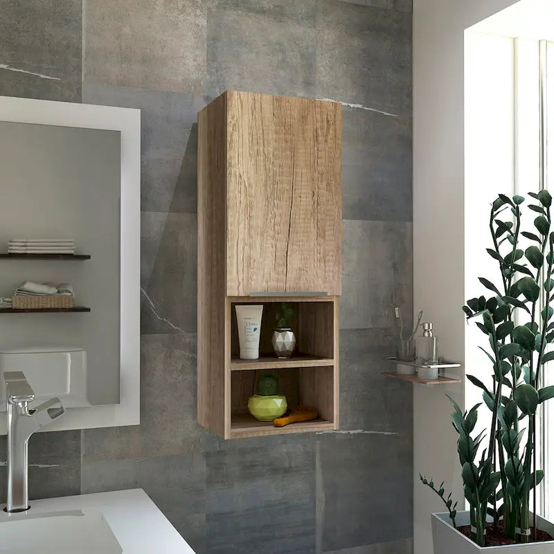 Bathroom Cabinet, Two Interior Shelves, Two External Shelves, Single Door Cabinet