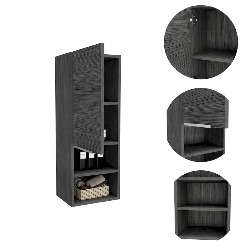 Bathroom Cabinet, Two Interior Shelves, Two External Shelves, Single Door Cabinet