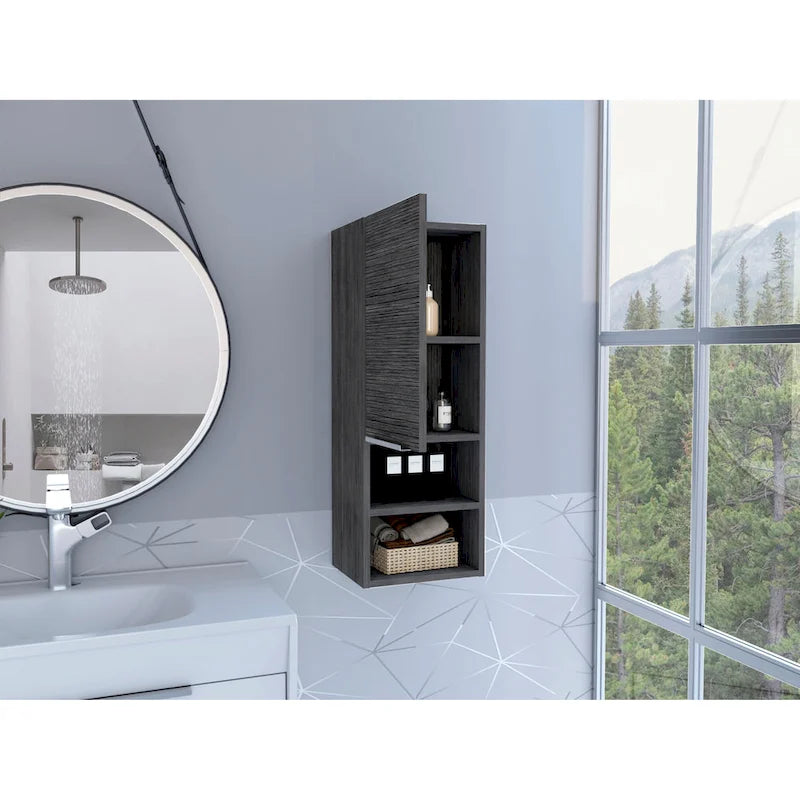 Bathroom Cabinet, Two Interior Shelves, Two External Shelves, Single Door Cabinet