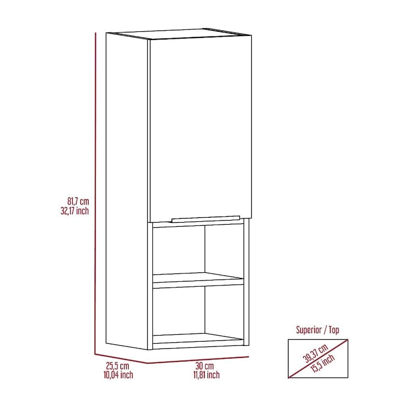 Bathroom Cabinet, Two Interior Shelves, Two External Shelves, Single Door Cabinet