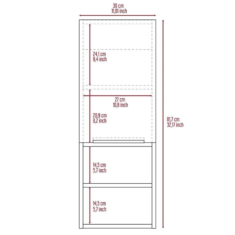 Bathroom Cabinet, Two Interior Shelves, Two External Shelves, Single Door Cabinet