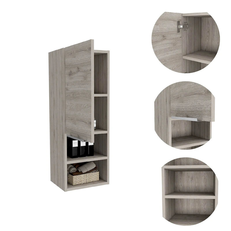 Bathroom Cabinet, Two Interior Shelves, Two External Shelves, Single Door Cabinet