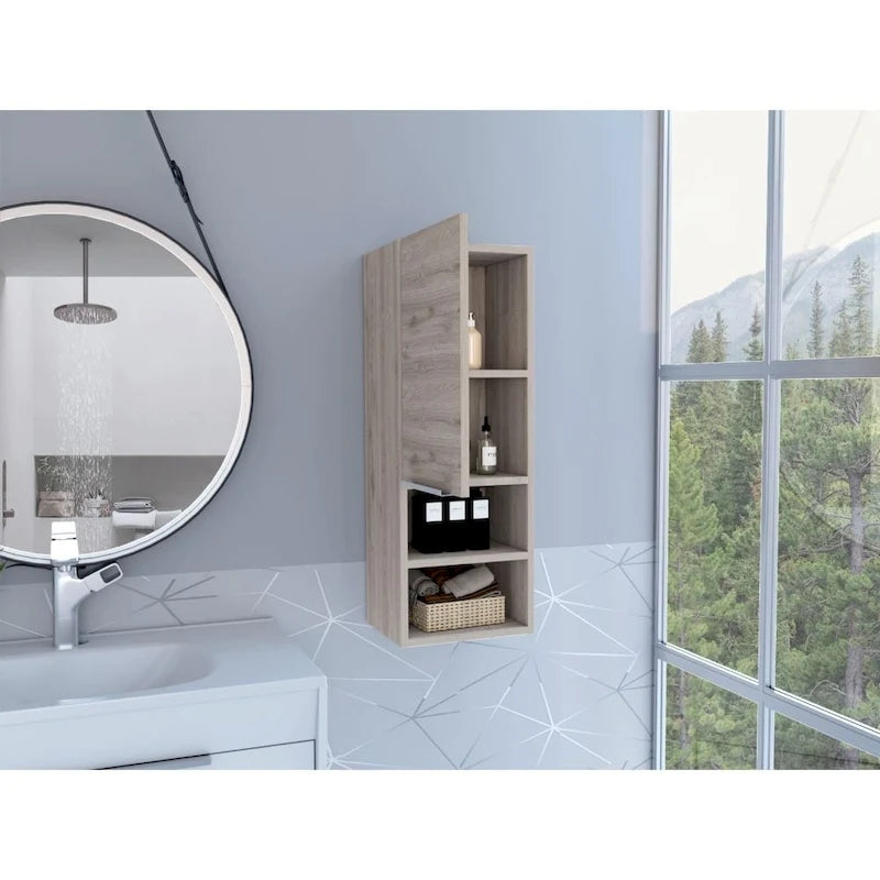 Bathroom Cabinet, Two Interior Shelves, Two External Shelves, Single Door Cabinet