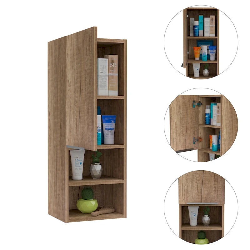 Bathroom Cabinet, Two Interior Shelves, Two External Shelves, Single Door Cabinet