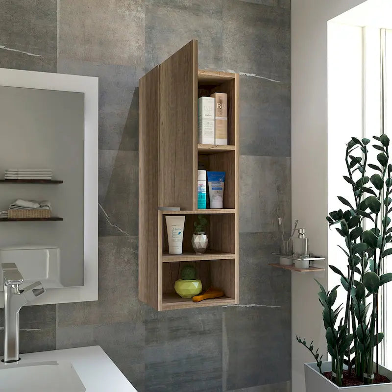 Bathroom Cabinet, Two Interior Shelves, Two External Shelves, Single Door Cabinet