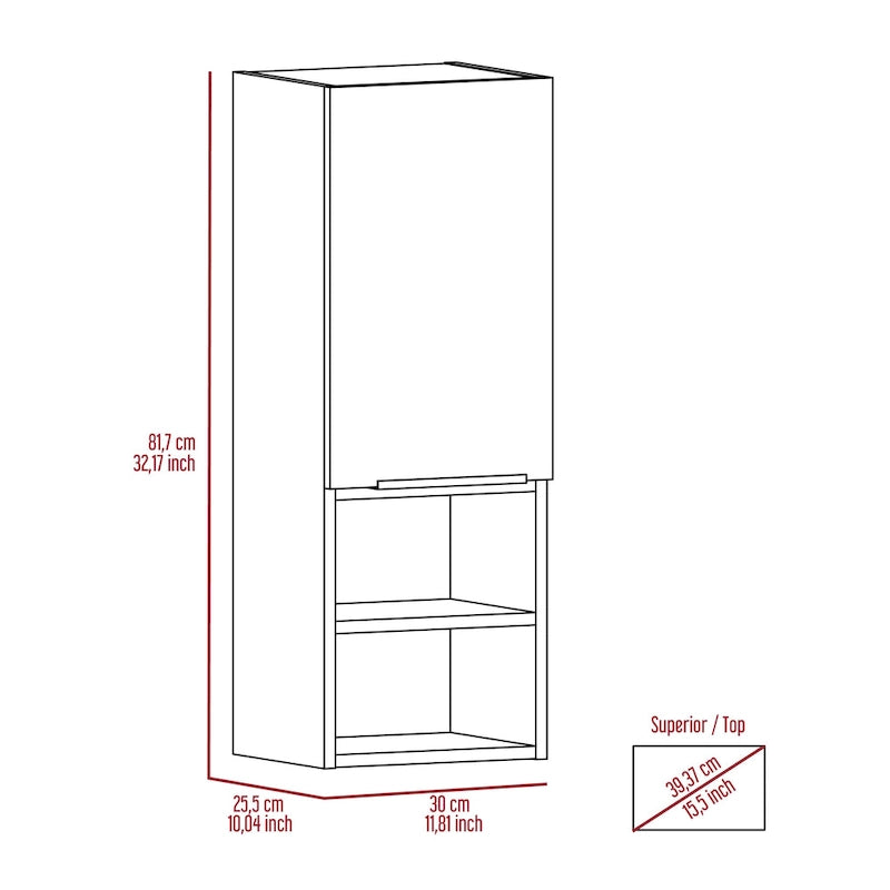 Bathroom Cabinet, Two Interior Shelves, Two External Shelves, Single Door Cabinet
