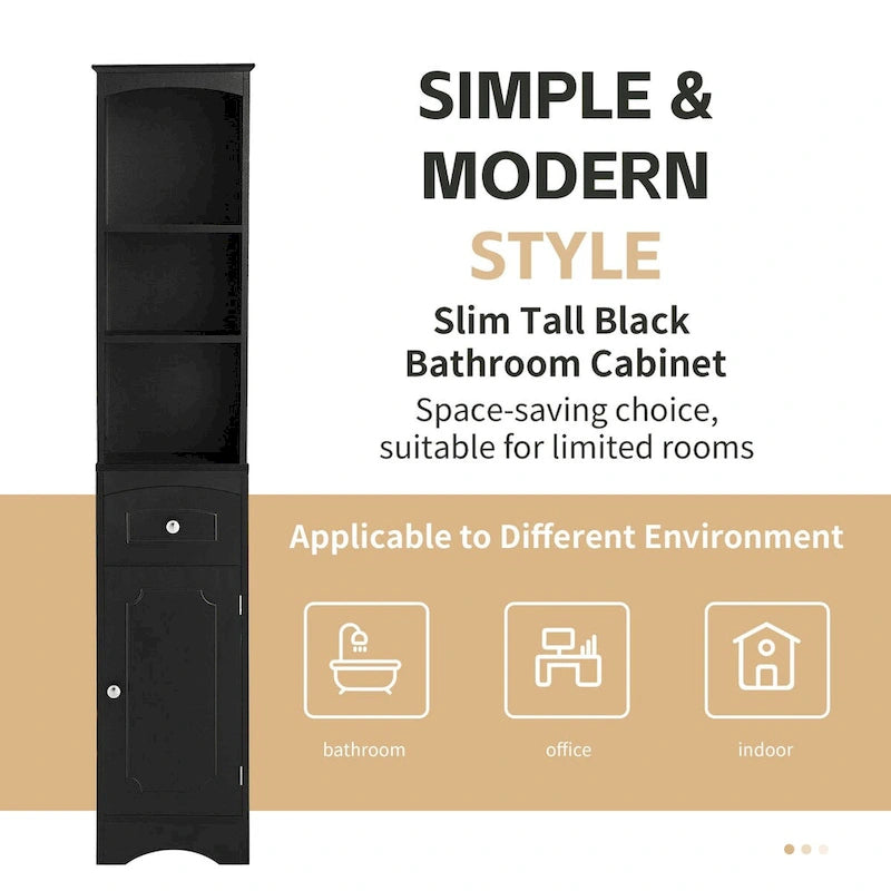 Tall Bathroom Cabinet, Freestanding Storage Cabinet with Drawer, MDF Board, Adjustable Shelf, Black