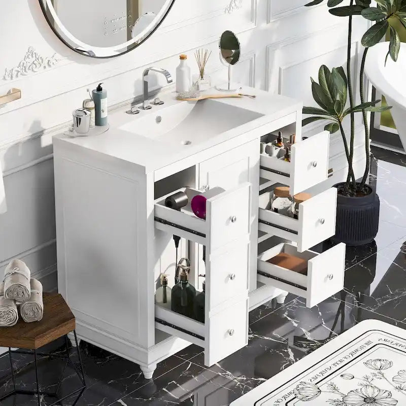 36 Inch Bathroom Vanity Cabinet with Resin Sink and Adjustable Shelves