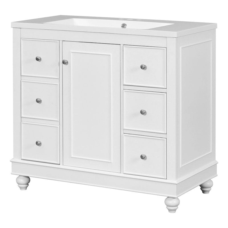 36 Inch Bathroom Vanity Cabinet with Resin Sink and Adjustable Shelves