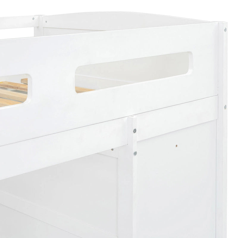 Twin Size Loft Bed with Desk, Wardrobes, 4 Drawers and 4 Shelves